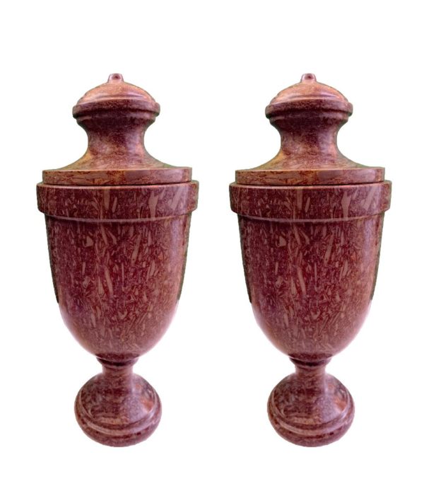 A pair of Neoclassical style covered marble urns