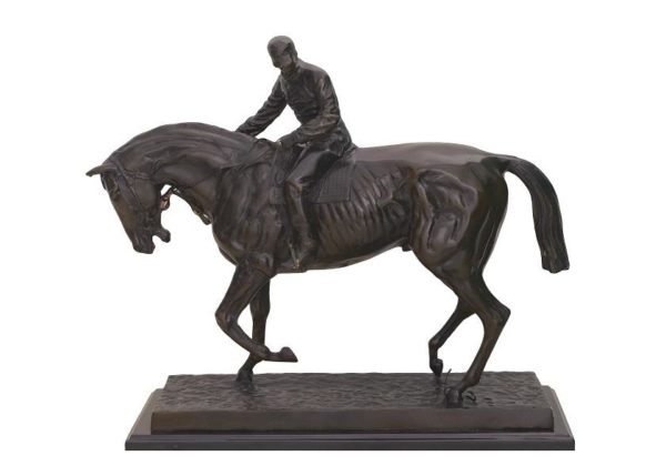 Race horse and jockey bronze sculpture