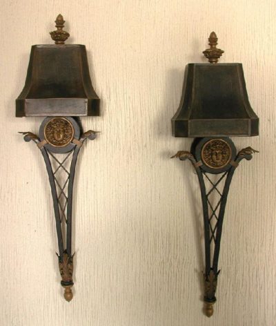 Black/gold wrought iron wall sconces