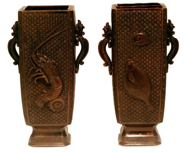 Japanese patinated bronze vases