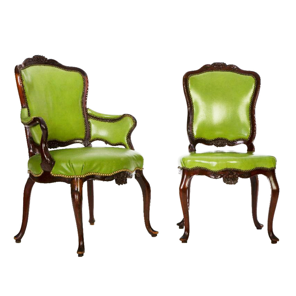 Pair of Rococo Craved Louis XV Style Armchairs