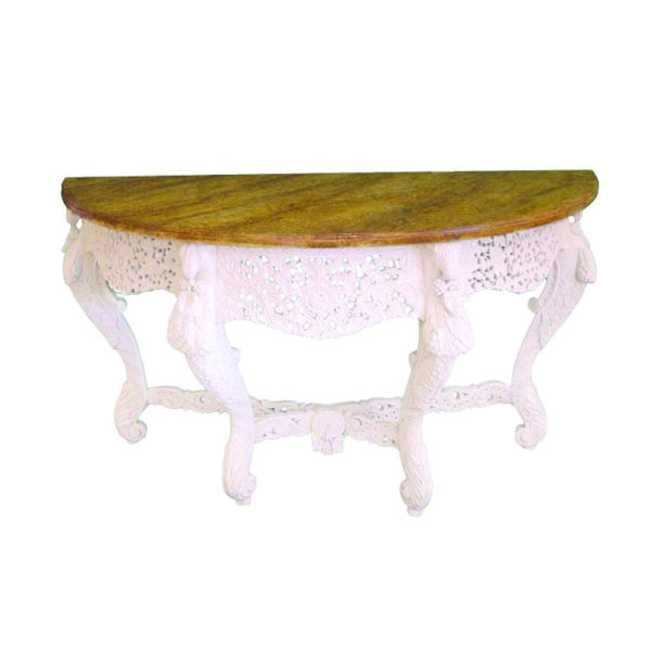 Anglo-Indian Carved Wood & Marble Console