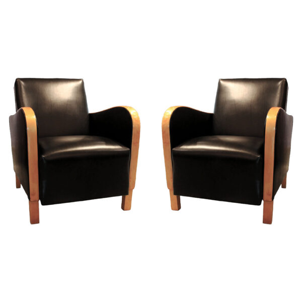 Art Deco Swedish Club Chairs - Set of 2, Black Leather
