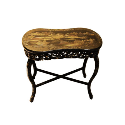 Bamboo Style Carved Ebonized 4-Leg Table