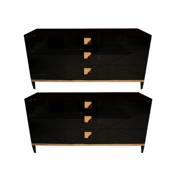 Black Lacquered Chestvwith Copper-Finished Handles - Set of 2