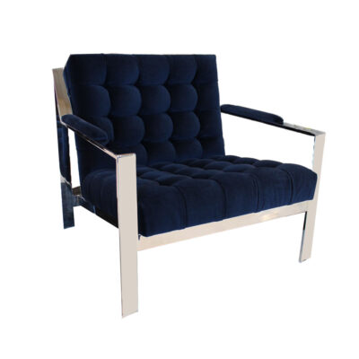 Blue Velvet & Chrome Lounge Chairs - by Cy Mann