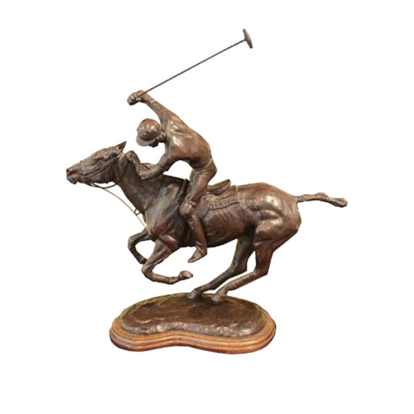 Meticulously cast in bronze, this statue captures the dynamic energy and grace of a polo match.