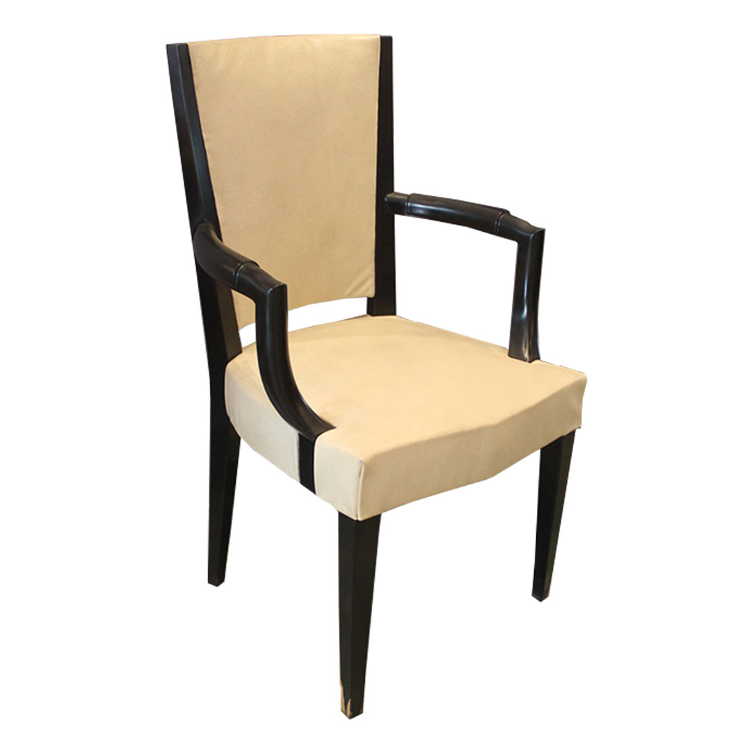 Ebonized Wood and Leather Armchairs Circa 1920 Set of 5