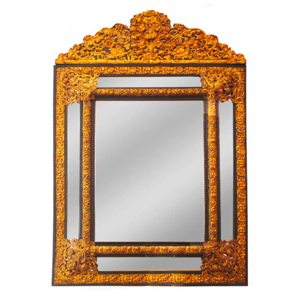 Embossed Brass on Pine Ebonized Wood Mirror
