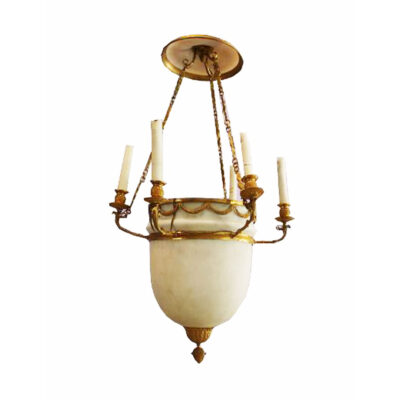 Empire Ormolu and Frosted Glass 6-Light Chandelier