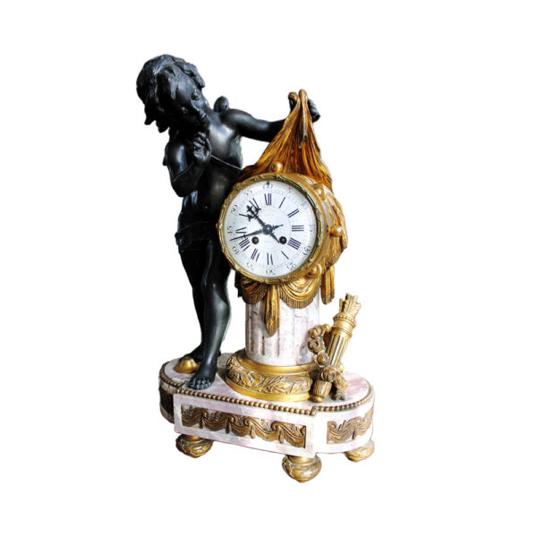 French Marble & Dori Bronze Putti Clock