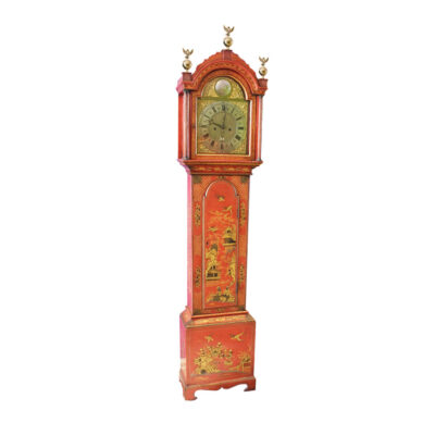 George III later scarlet japanned long case clock