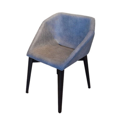 Henge W_Hexagon dining chair by Massimo Castagna, set of eight, with blue-grey ombré leather upholstery and handcrafted beech wood frame in black eucalyptus varnish, made in Italy