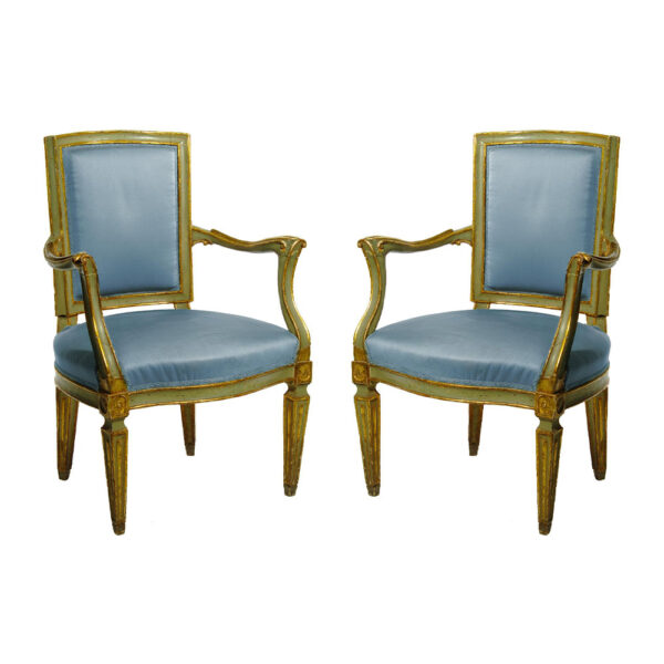 Italian Neoclassical Painted & Parcel Gilt Chairs - Set of 2