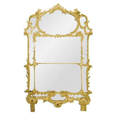 studio SHot of a mid-18th Century North Italian Gilt detailed overmantel mirror