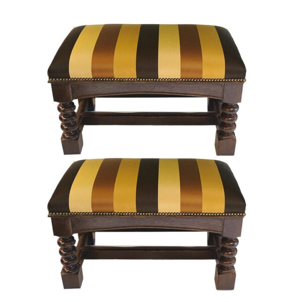 Jacobean Style Walnut  Benches - Set of 2