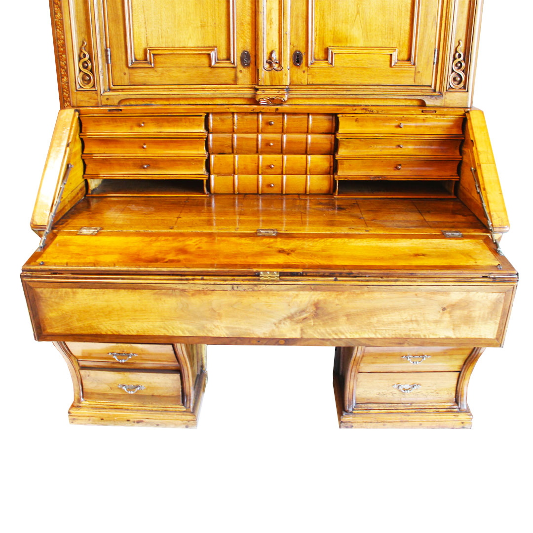 Oversized French Walnut Bureau close up of lower section open