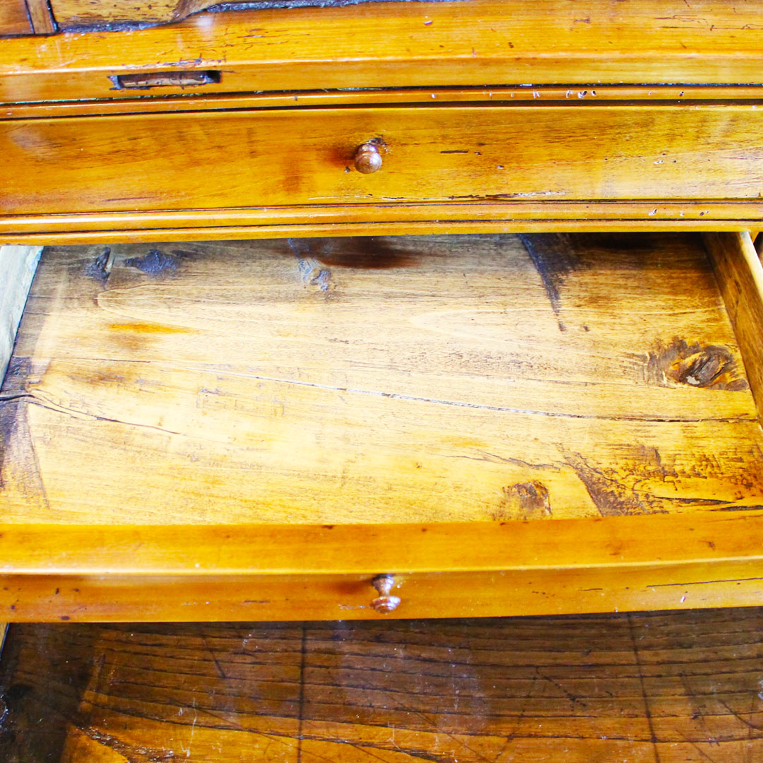 Oversized French Walnut Bureau close up of open drawer