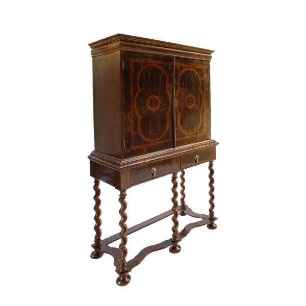 Oyster-veneered cabinet on stand