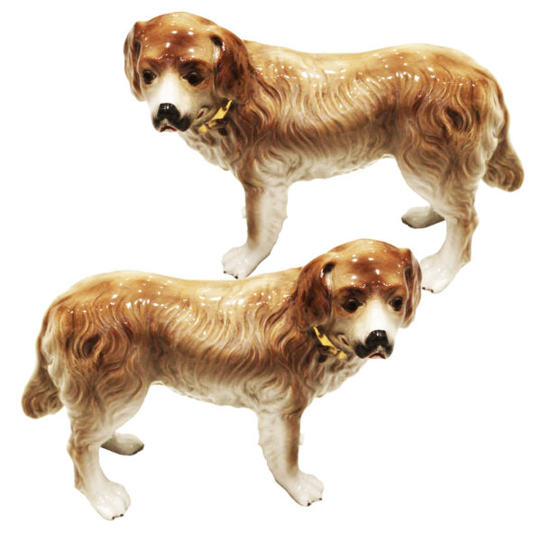 antique ceramic brittany dogs - set of 2