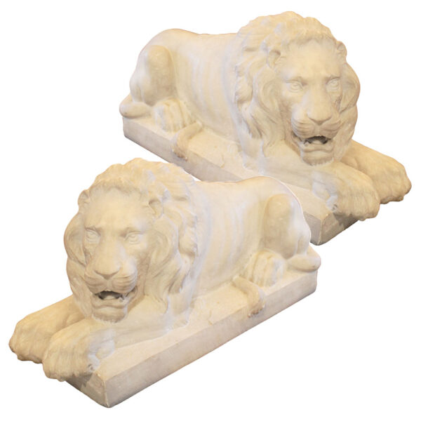 Pair of Italian White Marble Lion Figures