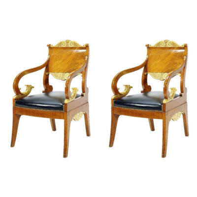 Russian Neoclassical Mahogany & Parcel-Gilt Armchairs - Set of 2