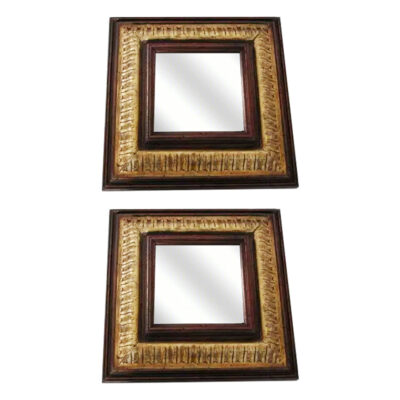 studio shot of a pair of small square 18th century French mirrors