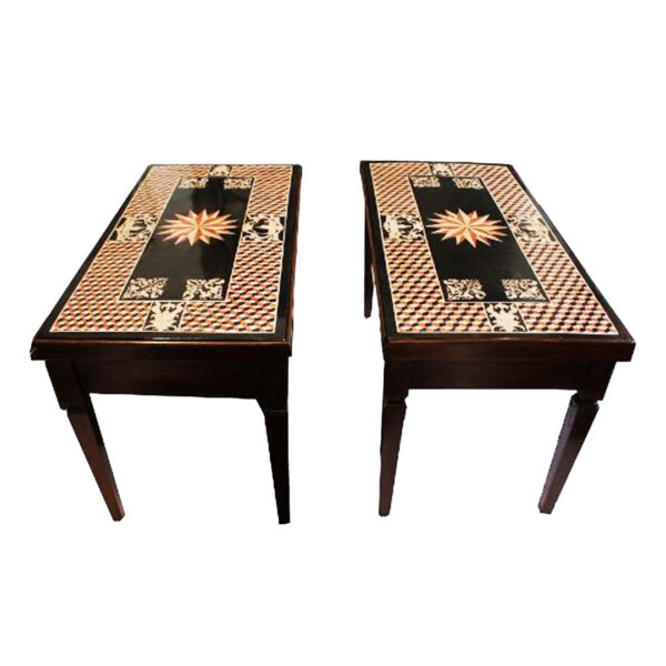 South Italian Walnut and Scagliola Side Tables - Set of 2