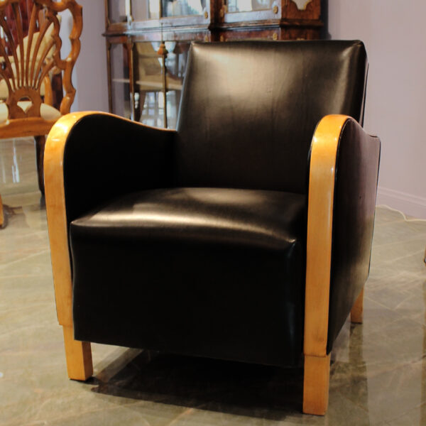 Art Deco Swedish Club Chairs, Black Leather - Set of 2 - Image 3