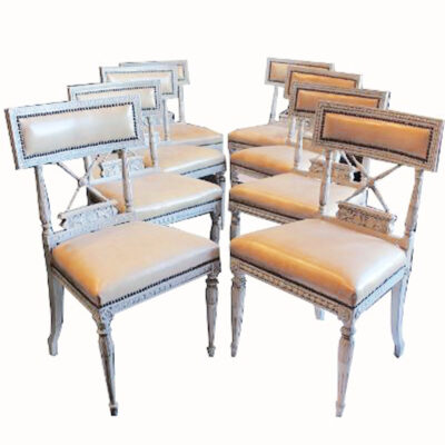 Swedish Neoclassical White Painted Dining Chairs - Set of 8