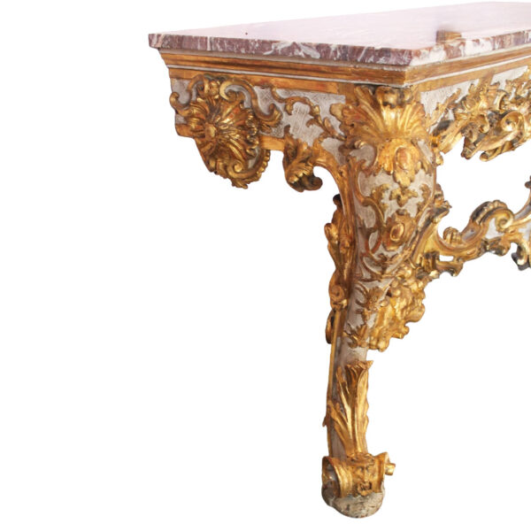 Venetian Rococo Giltwood Console Table close up of left corner