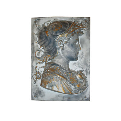 wo rectangular plaques are decorated with relief castings of classical gods.