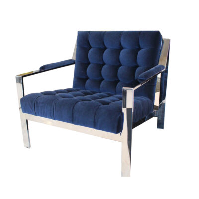 Blue Velvet & Chrome Lounge Chairs - by Cy Mann