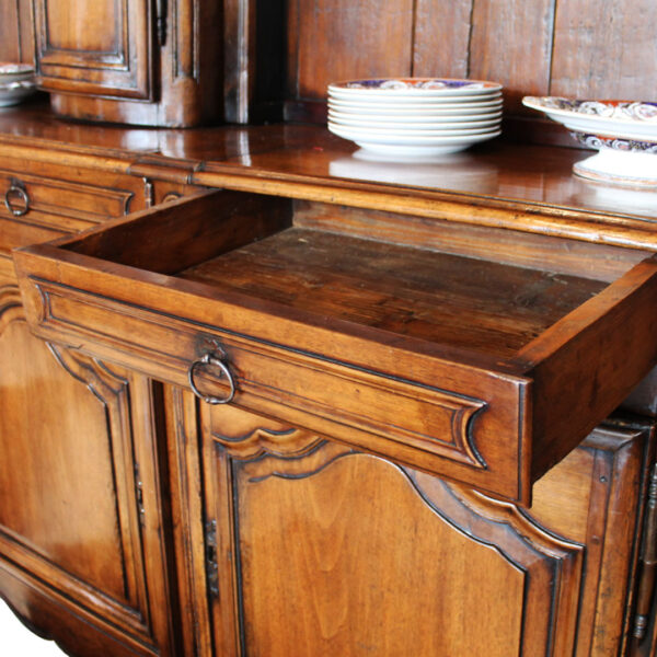 open drawer close up on antique buffet