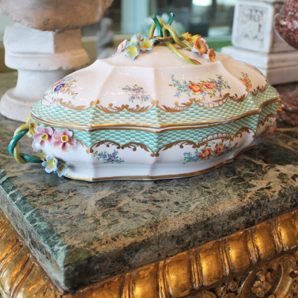 Sevres porcelain tureen sitting on a table