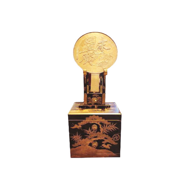 Japanese Black & Gold Lacquer Vanity Box & Mirror Stand