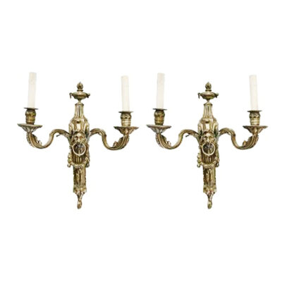 Lion Sconces With Silver Plate Finish