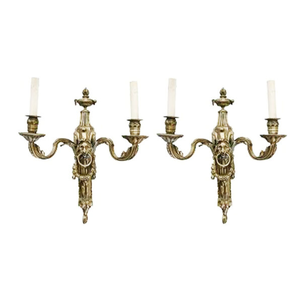 Lion Sconces With Silver Plate Finish